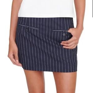 STAUD Navy Pinstripe Mini Skirt